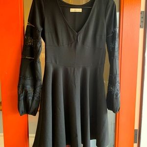 Long sleeve lace short black dress